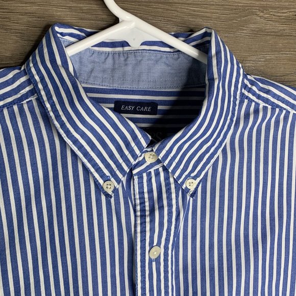 Chaps Easy Care Shirt Mens L Blue Strip White Button Down Collar Long Sleeve - Picture 6 of 8